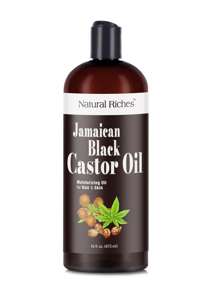 Natural Riches Jamaican Black Castor Oil Pure Organic Cold Pressed for Hair Growth Skin Care for Dry Skin Conditioning Eyebrows Eyelashes Scalp and Nail Moisturizes & Repairs 16fl.oz.