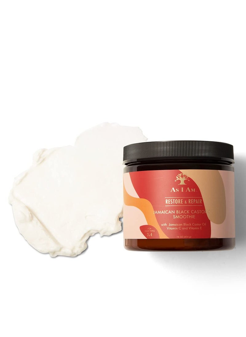 As I Am Jamaican Black Castor Oil Smoothie 16 oz - with Ceramide, Vitamin C & E - Enhanced Curl Definition - Lightweight - Strong Hold - Flake Free - Reduces Breakage & Tangles