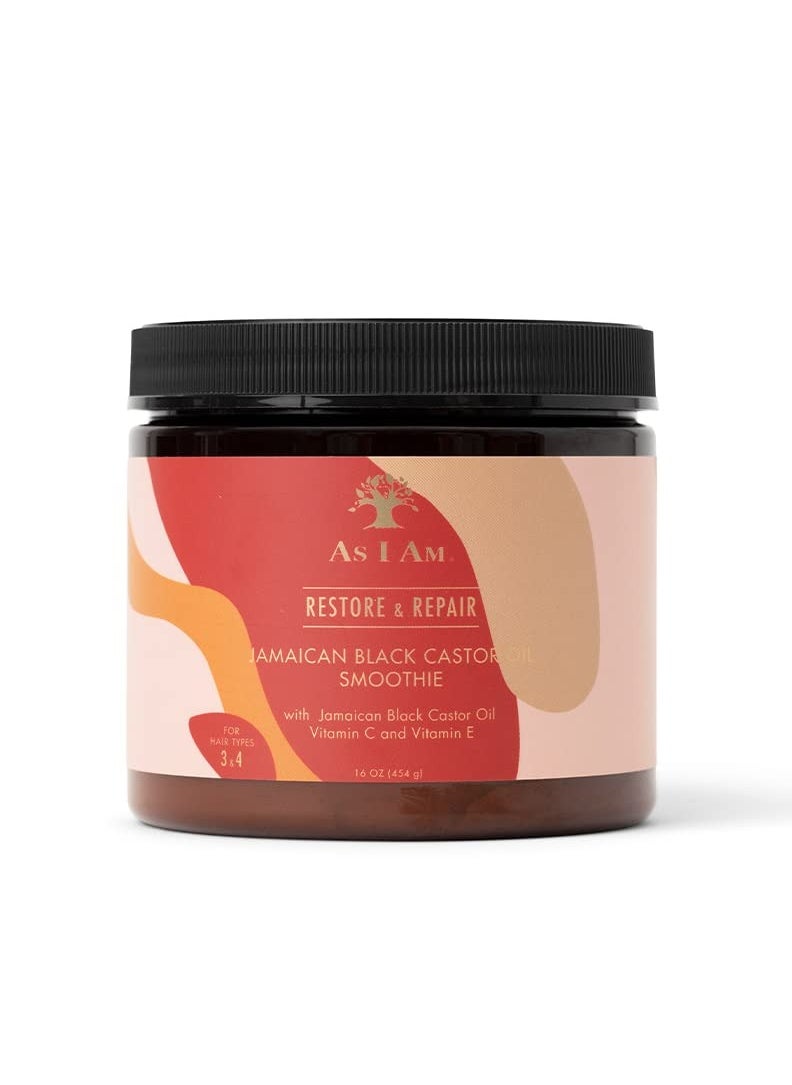 As I Am Jamaican Black Castor Oil Smoothie 16 oz - with Ceramide, Vitamin C & E - Enhanced Curl Definition - Lightweight - Strong Hold - Flake Free - Reduces Breakage & Tangles