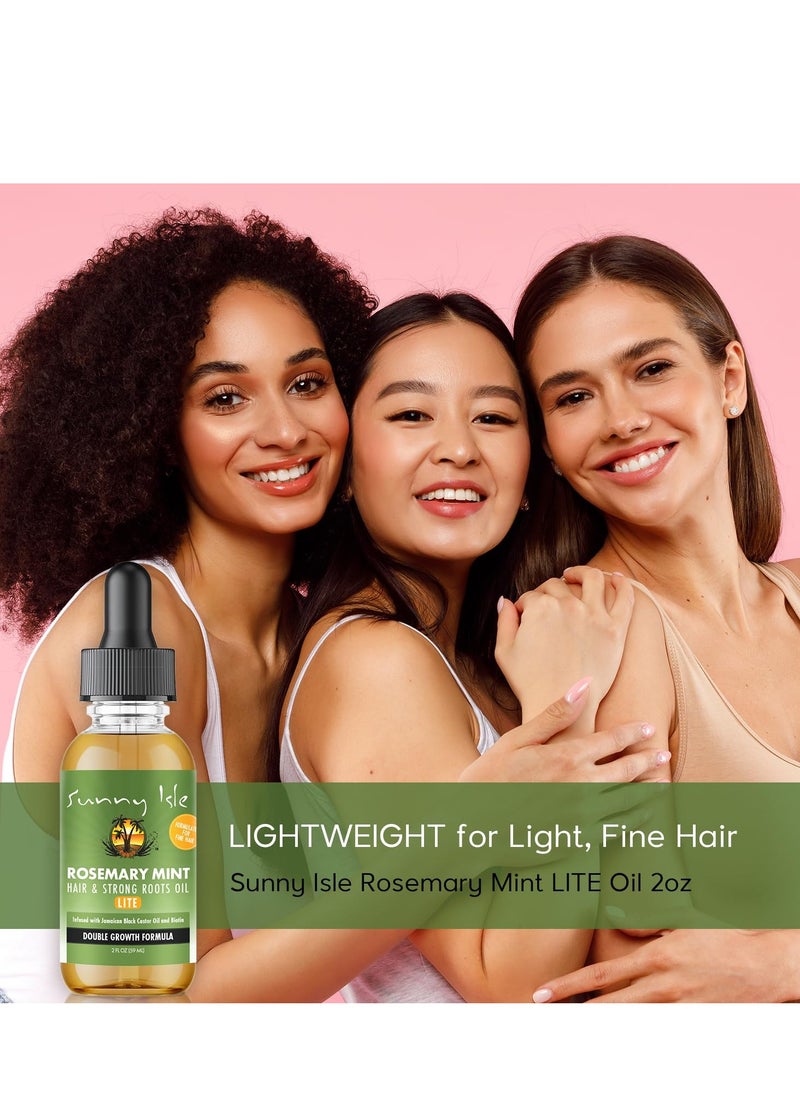 Sunny Isle Rosemary Mint Hair and Strong Roots Oil Lite 2oz | For Light, Thin Hair | Infused with Biotin & Jamaican Black Castor Oil | Nourish Hair Follicles | Dry Scalp, Split Ends