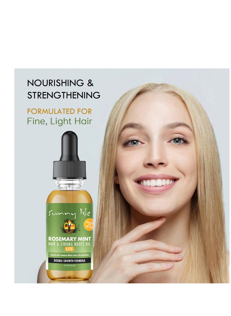 Sunny Isle Rosemary Mint Hair and Strong Roots Oil Lite 2oz | For Light, Thin Hair | Infused with Biotin & Jamaican Black Castor Oil | Nourish Hair Follicles | Dry Scalp, Split Ends