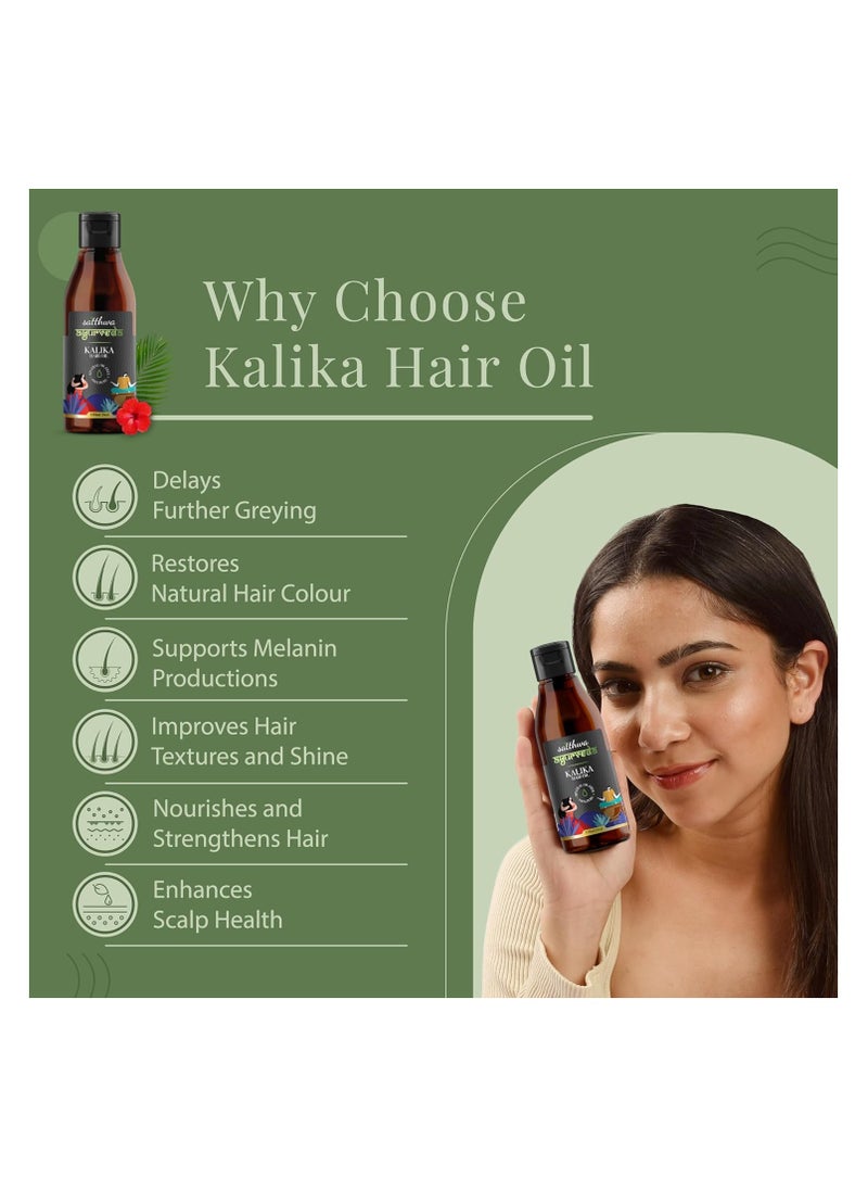 Satthwa Kalika Hair Oil - Make Your Hair Naturally Darker Helps Fight Greying and Black of Hair Naturally Suitable for All Types Hair Men and Women- 150ml (5oz)