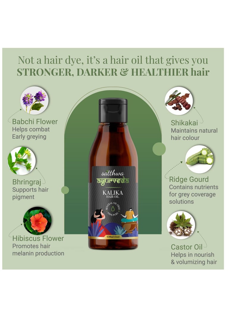 Satthwa Kalika Hair Oil - Make Your Hair Naturally Darker Helps Fight Greying and Black of Hair Naturally Suitable for All Types Hair Men and Women- 150ml (5oz)