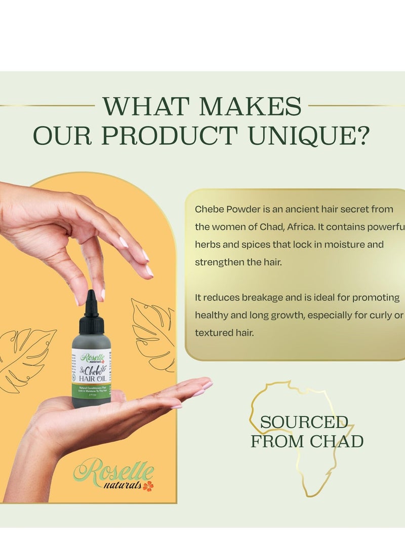 Roselle Naturals Chebe Oil for Hair Growth Made in USA 2 Fl Oz - Chebe Powder Hair Oils, Chebe Hair Growth Oil for Stronger, Longer, Thicker Hair