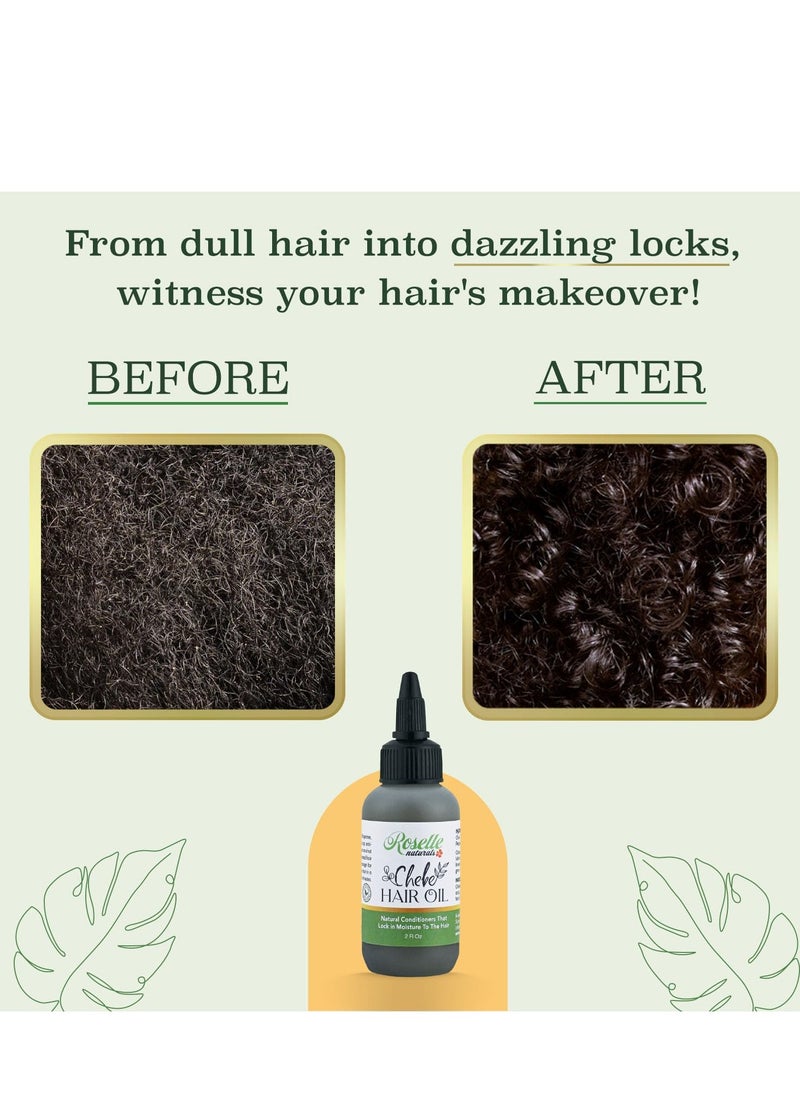 Roselle Naturals Chebe Oil for Hair Growth Made in USA 2 Fl Oz - Chebe Powder Hair Oils, Chebe Hair Growth Oil for Stronger, Longer, Thicker Hair