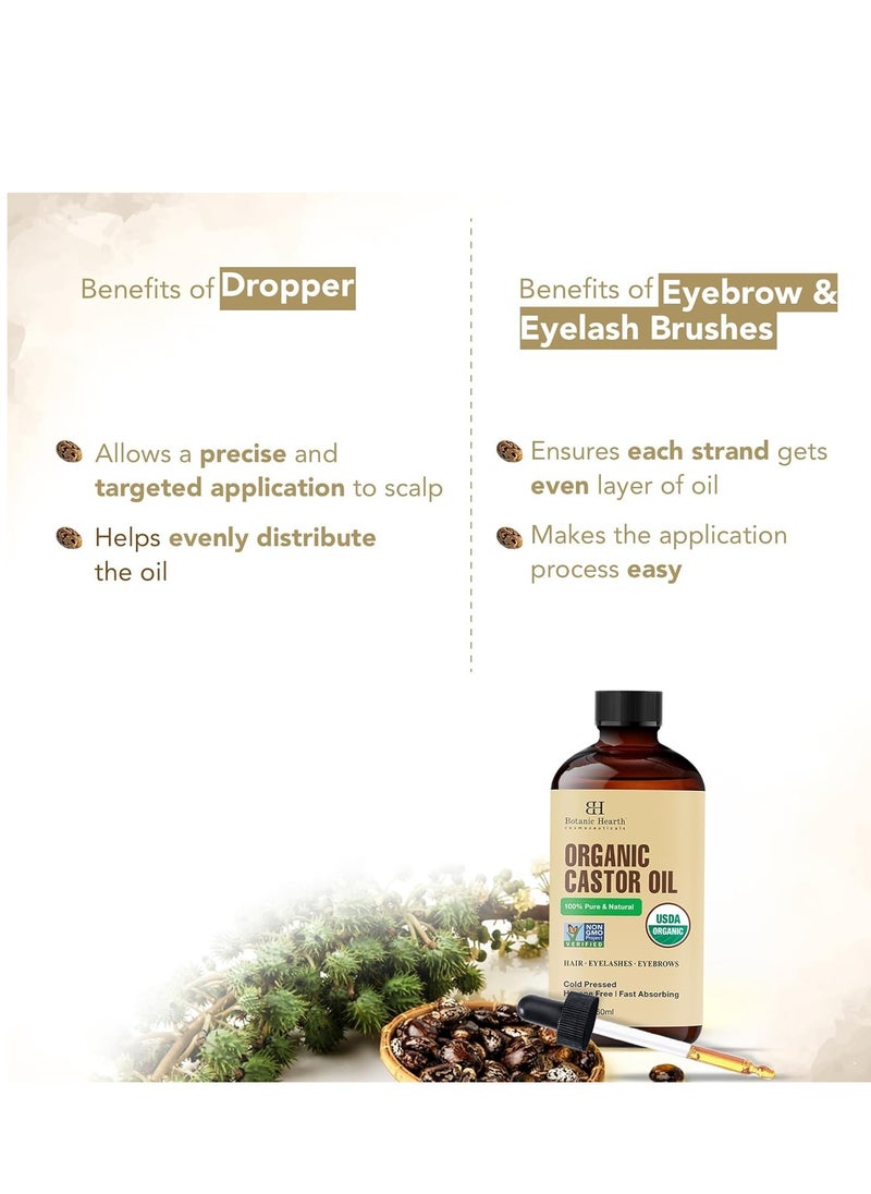 Botanic Hearth Castor Oil (2 fl oz) | USDA Certified Organic | 100% Pure & Hexane Free | Cold Pressed |Promotes Growth for Eyelashes, Eyebrows & Hair | Includes Eyebrow & Eyelash Brush