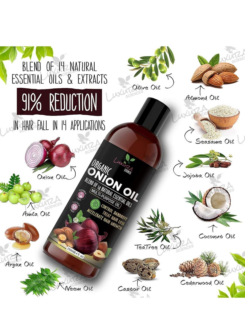 Organic Onion Oil | controls Hair Loss, Dandruff, & Helps with Growth | Infused with 14 Essential Oils for Strong Roots | Sulfate-Free Hair Care | 8.45 Fl Oz/250ml