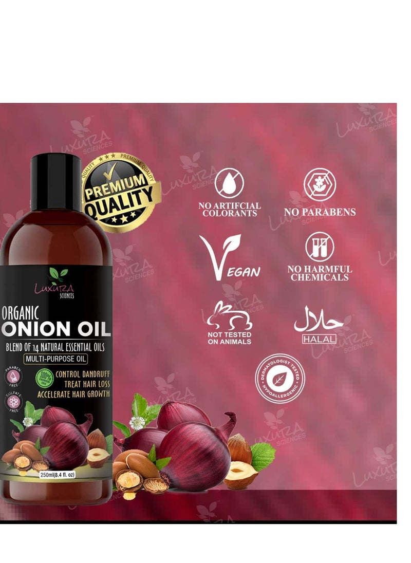 Organic Onion Oil | controls Hair Loss, Dandruff, & Helps with Growth | Infused with 14 Essential Oils for Strong Roots | Sulfate-Free Hair Care | 8.45 Fl Oz/250ml