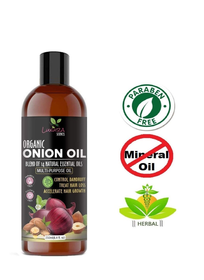 Organic Onion Oil | controls Hair Loss, Dandruff, & Helps with Growth | Infused with 14 Essential Oils for Strong Roots | Sulfate-Free Hair Care | 8.45 Fl Oz/250ml