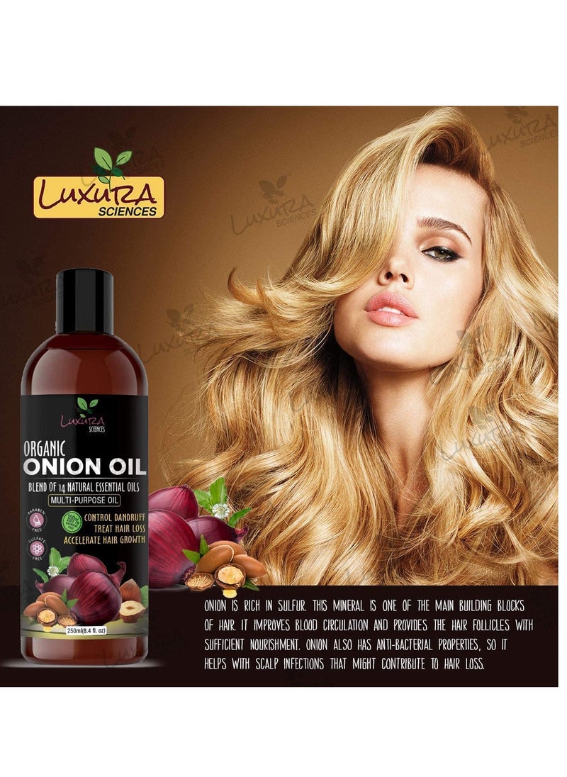 Organic Onion Oil | controls Hair Loss, Dandruff, & Helps with Growth | Infused with 14 Essential Oils for Strong Roots | Sulfate-Free Hair Care | 8.45 Fl Oz/250ml