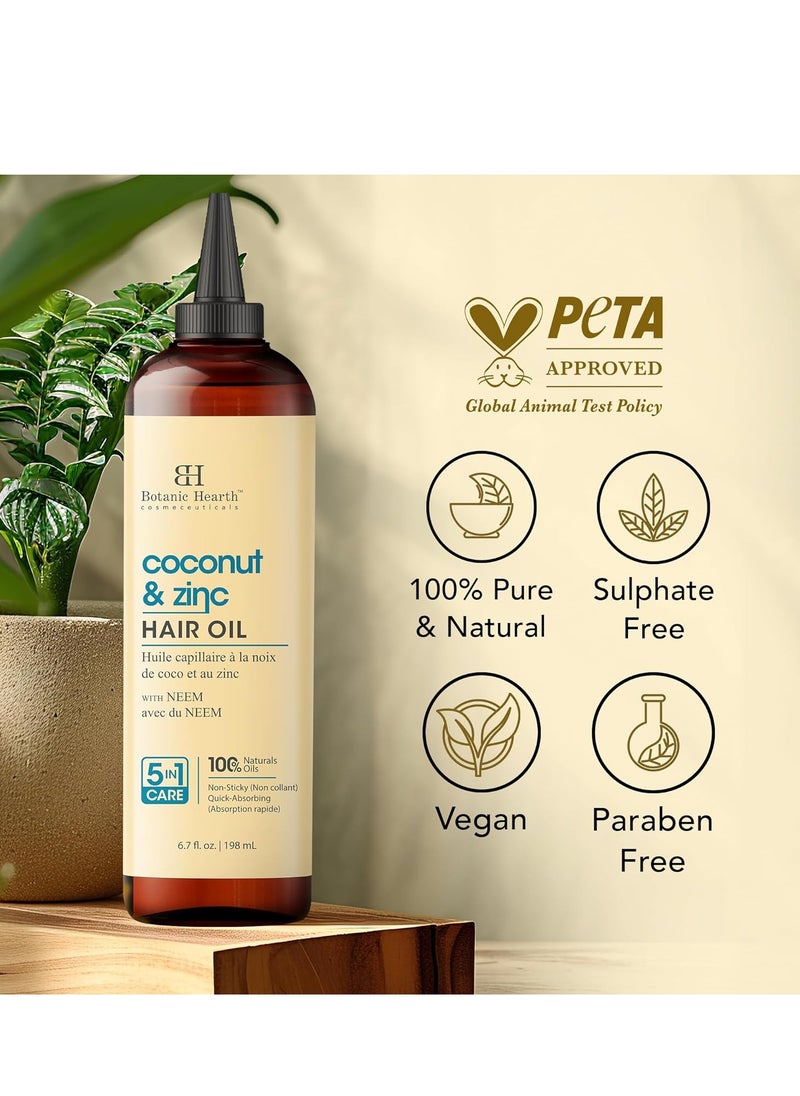 Botanic Hearth Coconut & Zinc Pyrithione Hair Oil (6.7 fl oz) | Moisturizing and Nourishing Hair Treatment for Dry Scalp and Healthy-Looking Hair | Paraben Free | Suitable for All Hair Types