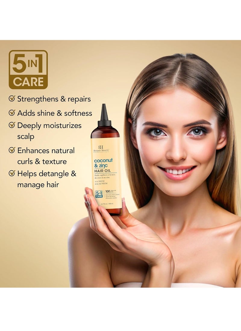 Botanic Hearth Coconut & Zinc Pyrithione Hair Oil (6.7 fl oz) | Moisturizing and Nourishing Hair Treatment for Dry Scalp and Healthy-Looking Hair | Paraben Free | Suitable for All Hair Types