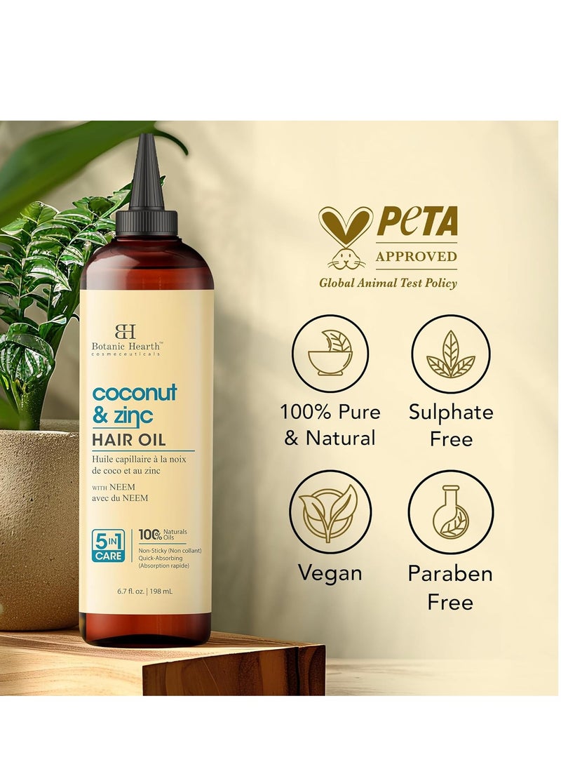 Botanic Hearth Coconut & Zinc Pyrithione Hair Oil (6.7 fl oz) | Moisturizing and Nourishing Hair Treatment for Dry Scalp and Healthy-Looking Hair | Paraben Free | Suitable for All Hair Types