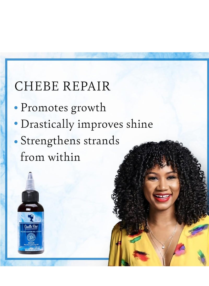 Camille Rose Black Castor Oil & Chebe Repair, Pure Hair Strengthening Oil for Shine, Growth & Strength, for all Hair Types, 2 fl oz