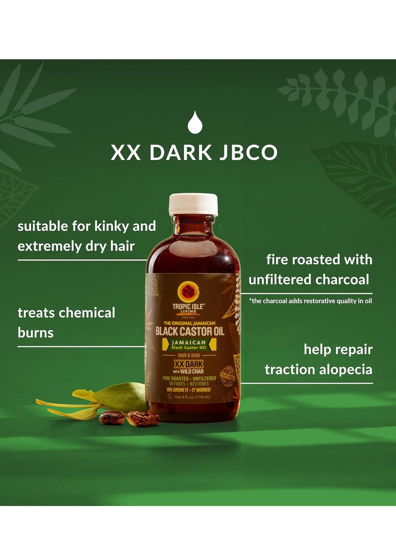 Tropic Isle Living Jamaican Black Castor Oil XX Dark 4oz | 100% Natural Hair Growth Oil and Scalp Treatment | Promotes Strong, Healthy, Thicker Hair, Eyelashes, Eyebrows
