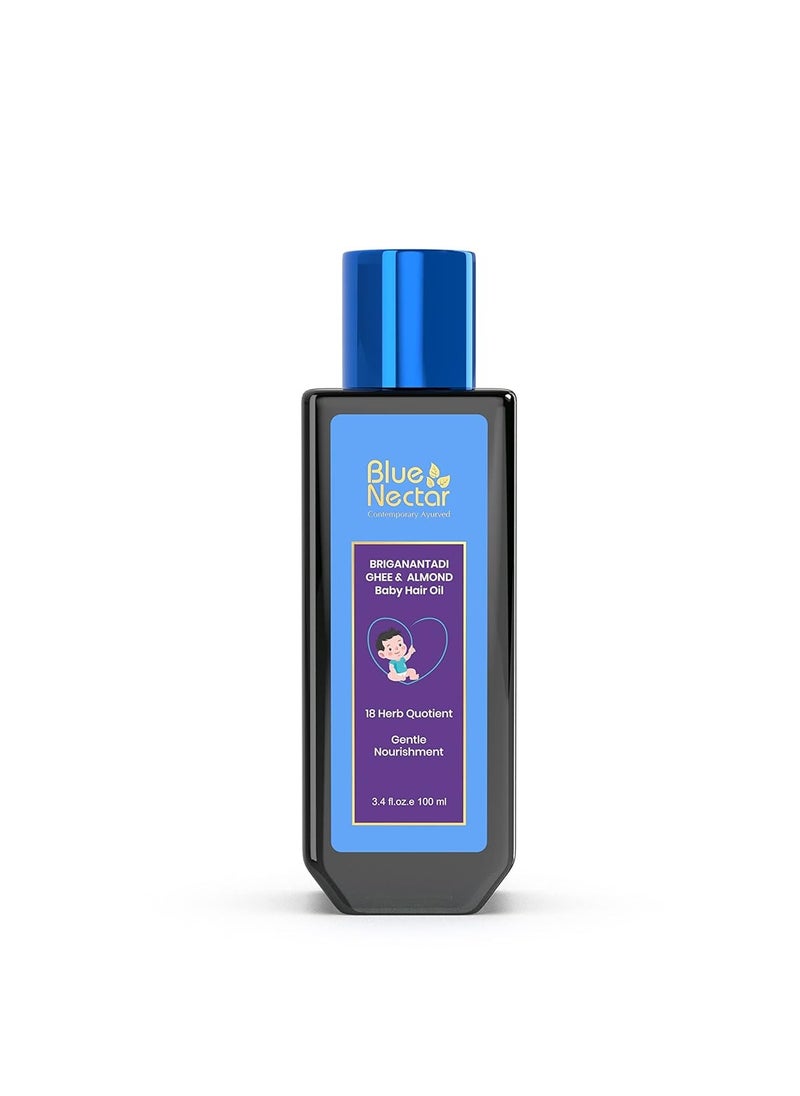 Blue Nectar Ayurvedic Baby Hair Oil with Organic Ghee, Almond Oil, Coconut Oil & Olive Oil for Hair and Scalp(18 Herbs, 3.38 Fl Oz)
