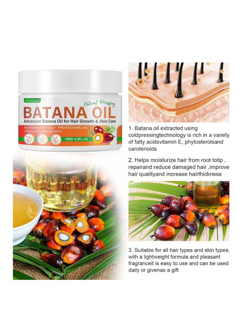 Natural, Organic Pure Batana Oil from Honduras, 4.2oz - Unscented, Brown, Liquid, Unisex Adult, Damaged and Hair Growth, Hair Nourishing and Strengthening