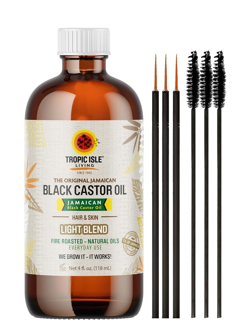 Tropic Isle Living Jamaican Black Castor Light Oil 4oz/ 120ml Brush Set | For Hair Growth Oil, Skin Conditioning, Eyebrows & Eyelashes, Gives Hydration and Strengthening the Hair