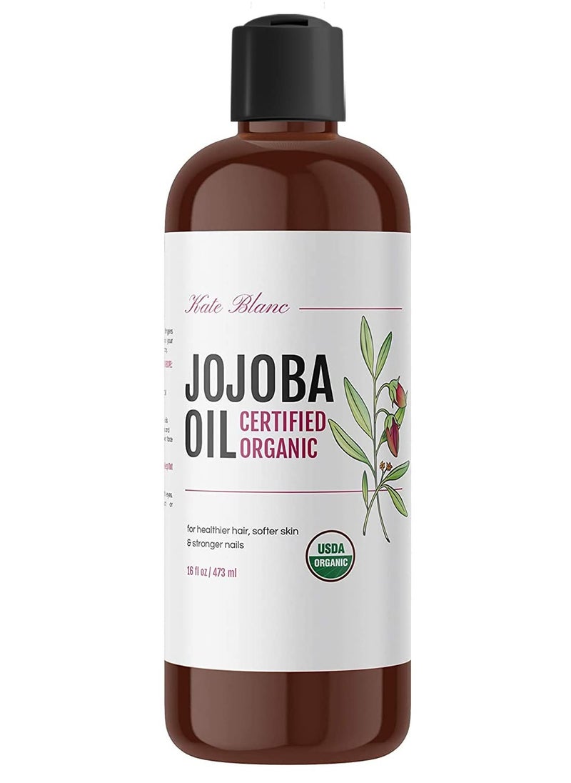 Kate Blanc Cosmetics Jojoba Oil for Hair, Face & Skin. Gua Sha Oil for Face Massage & Dermaplaning (16oz, Organic, 100% Pure, Natural)