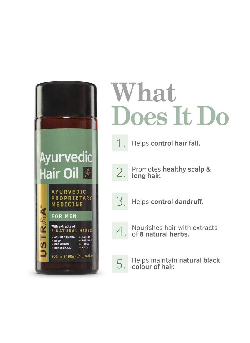 Ustraa Ayurvedic Hair Oil 6.76 Fl oz - with 8 Natural Herb extracts, Controls hair fall, Fights Dandruff, Ayurvedic Nourishment for Hair