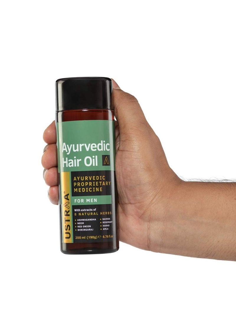 Ustraa Ayurvedic Hair Oil 6.76 Fl oz - with 8 Natural Herb extracts, Controls hair fall, Fights Dandruff, Ayurvedic Nourishment for Hair