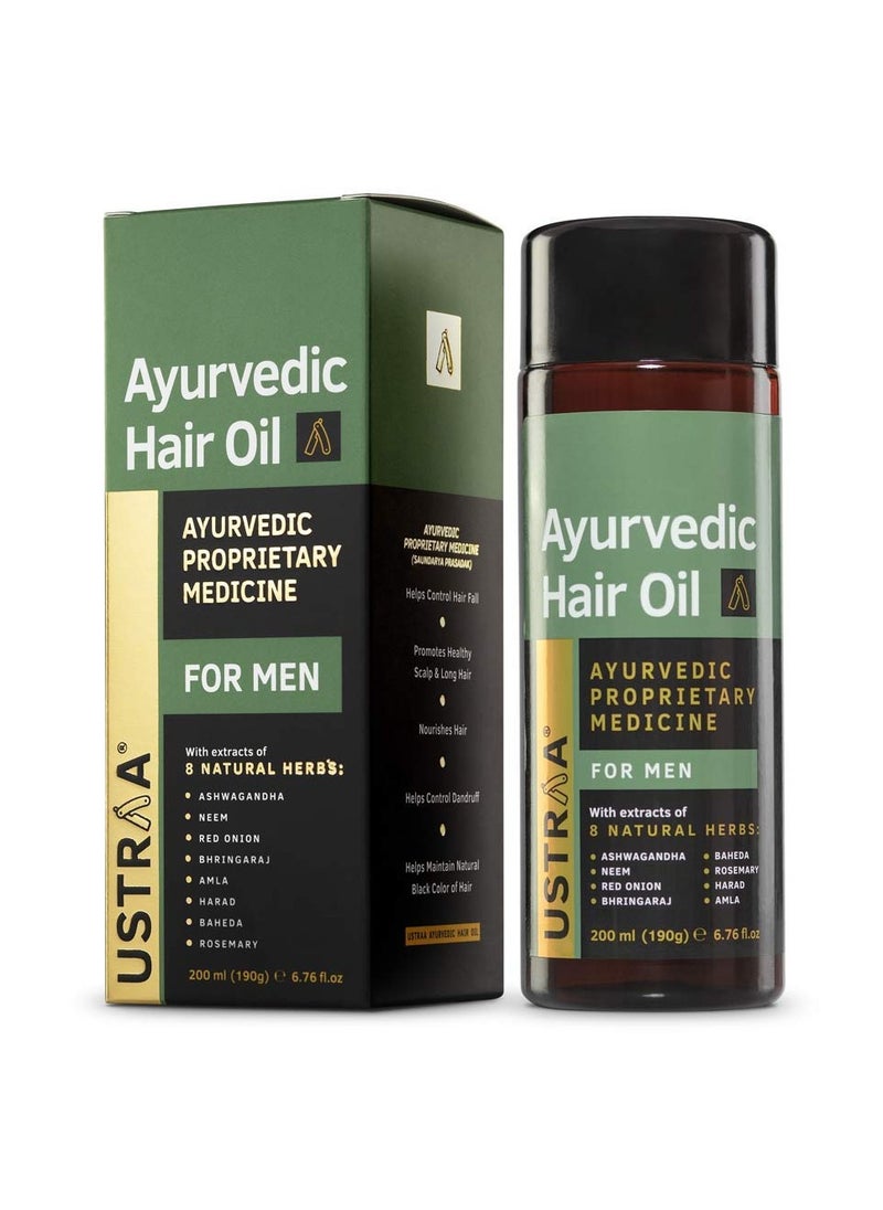 Ustraa Ayurvedic Hair Oil 6.76 Fl oz - with 8 Natural Herb extracts, Controls hair fall, Fights Dandruff, Ayurvedic Nourishment for Hair