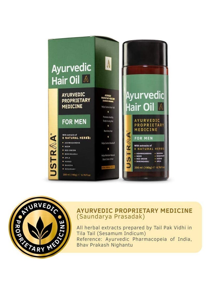 Ustraa Ayurvedic Hair Oil 6.76 Fl oz - with 8 Natural Herb extracts, Controls hair fall, Fights Dandruff, Ayurvedic Nourishment for Hair