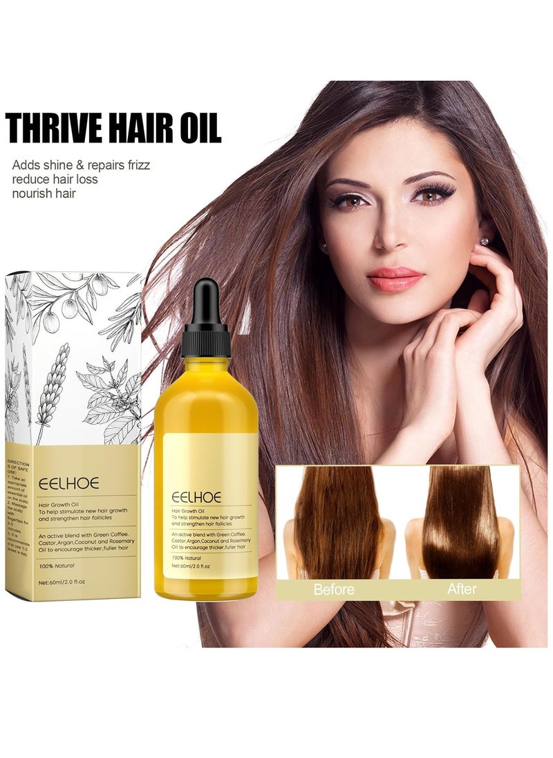 Natural Hair Growth Oil,Thrive hair oil,Rosemary Oil for Hair Growth Organic, Veganic Natural Hair Growth Oil for Thin Hair, Hair Oil for Dry Damaged Hair and Growth,2Fl Oz, 60Ml, Yellow