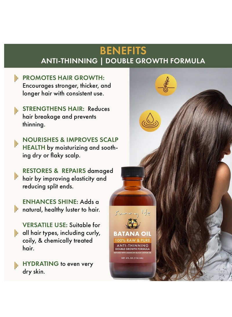 Sunny Isle Batana Oil Infused with Jamaican Black Castor Oil 4oz | Anti-Thinning Double Growth Formula