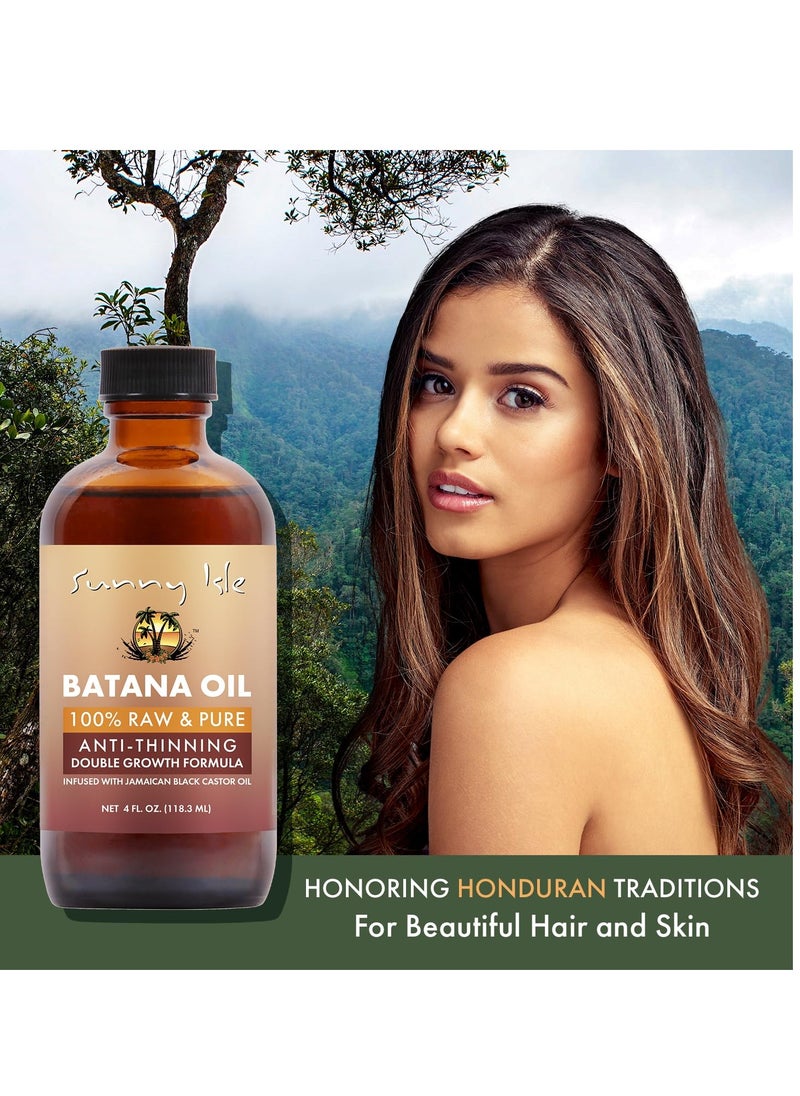 Sunny Isle Batana Oil Infused with Jamaican Black Castor Oil 4oz | Anti-Thinning Double Growth Formula