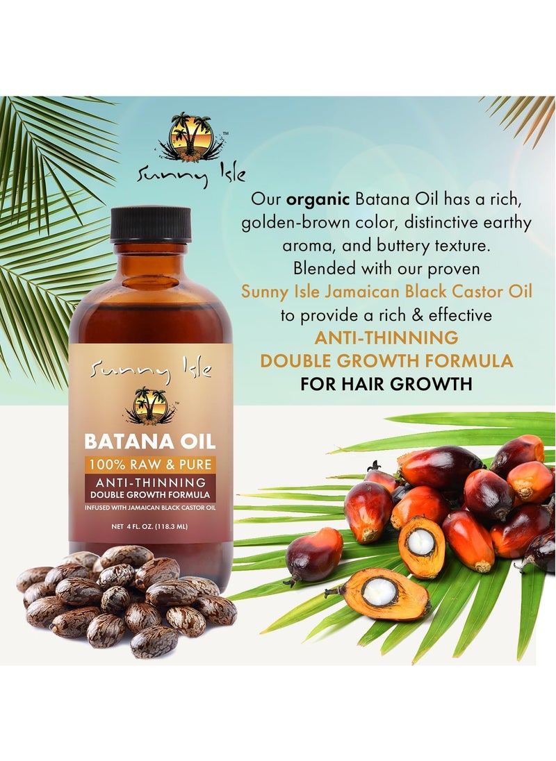 Sunny Isle Batana Oil Infused with Jamaican Black Castor Oil 4oz | Anti-Thinning Double Growth Formula