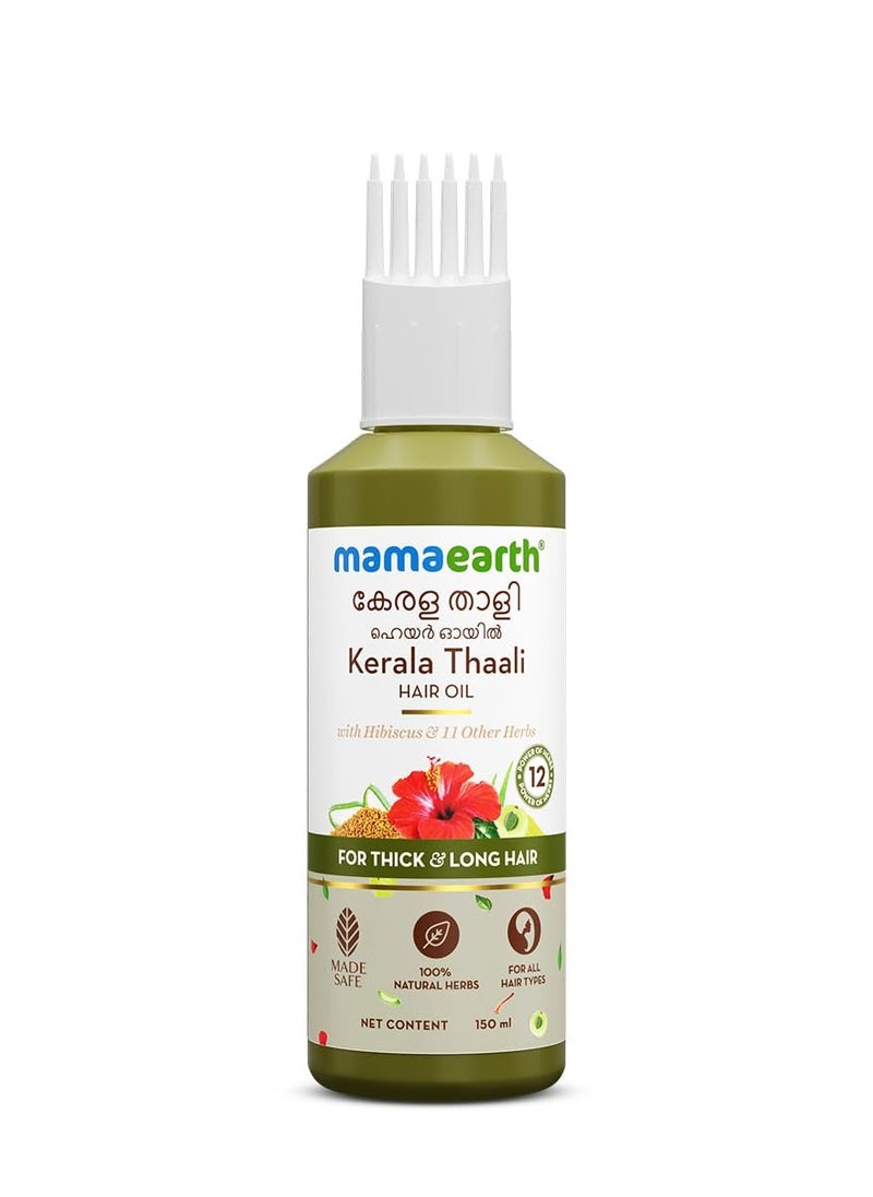 MAMAEARTH Kerala Thaali Hair Oil for Thick & Long Hair | with Hibiscus, Shikakai, Amla, Flaxseed | Deeply Nourishes & Adds Shine | Hair Growth with 12 Potent Herbs | 5.07 Fl Oz/150 ml