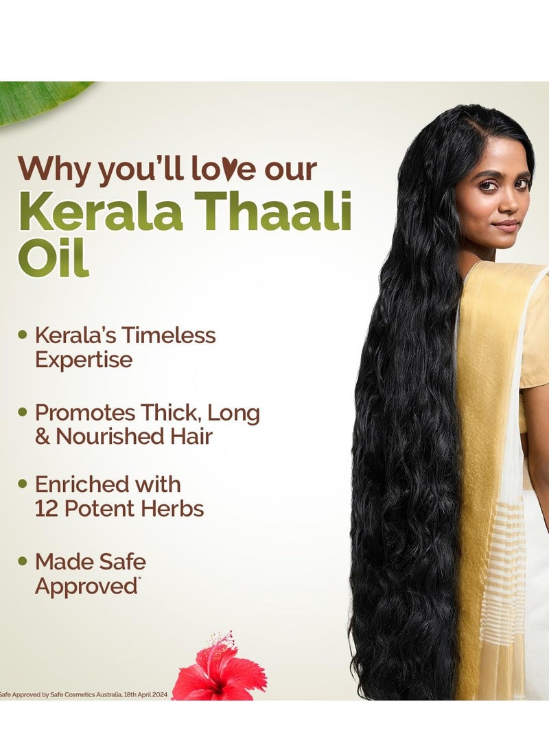 MAMAEARTH Kerala Thaali Hair Oil for Thick & Long Hair | with Hibiscus, Shikakai, Amla, Flaxseed | Deeply Nourishes & Adds Shine | Hair Growth with 12 Potent Herbs | 5.07 Fl Oz/150 ml