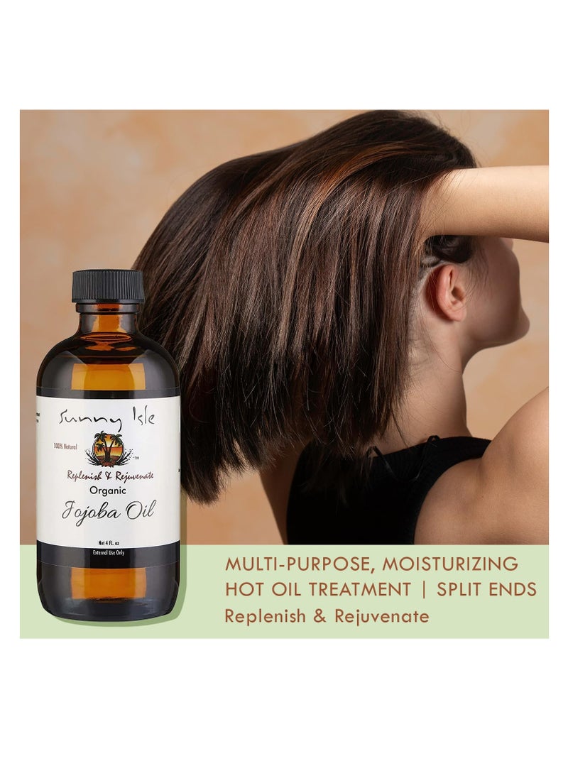 Sunny Isle Organic Jojoba Oil 4oz | 100 Pure | Moisturizing for Hair, Face, Skin & Nails | Natural Cold-Pressed | Base Carrier Oil
