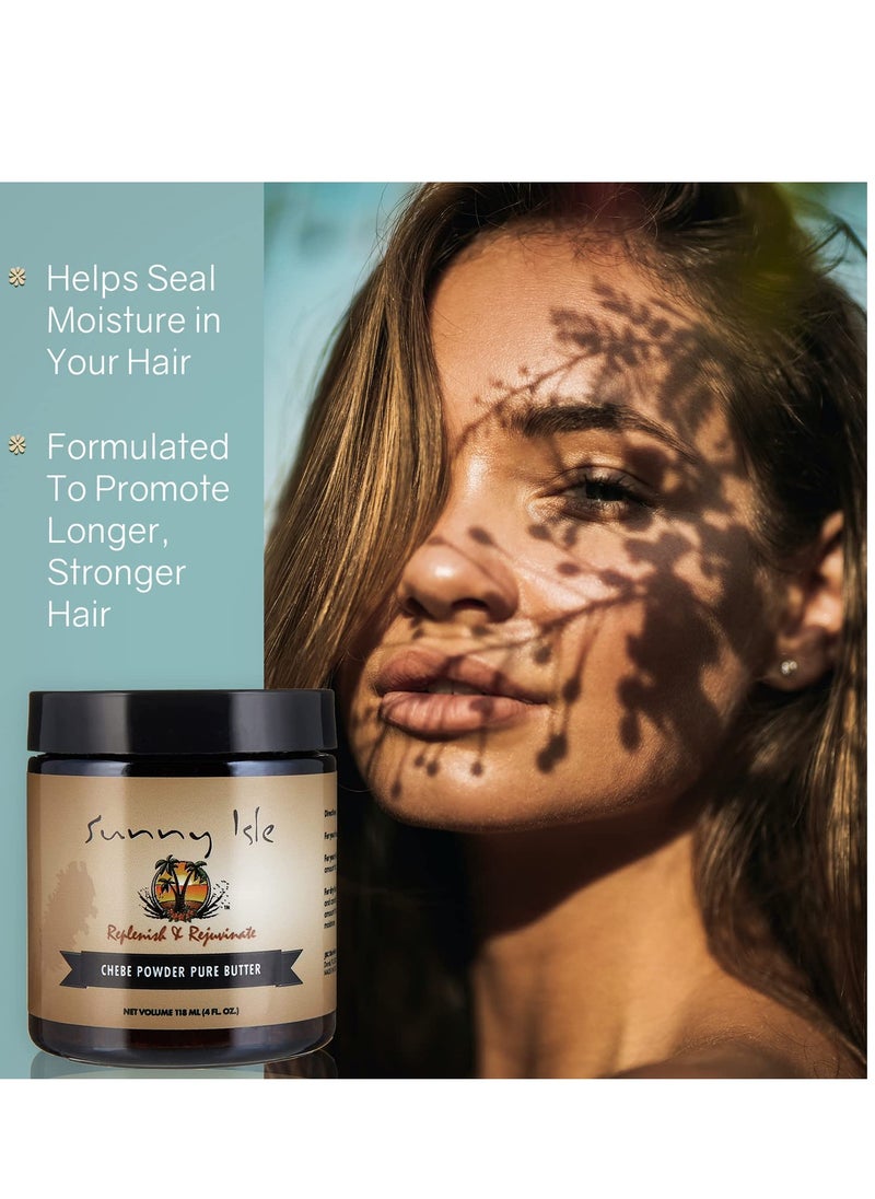 Sunny Isle Jamaican Black Castor Oil Pure Butter with African Chebe Powder 4oz | for Longer, Stronger Hair | Hair & Skin Moisturizer for All Types