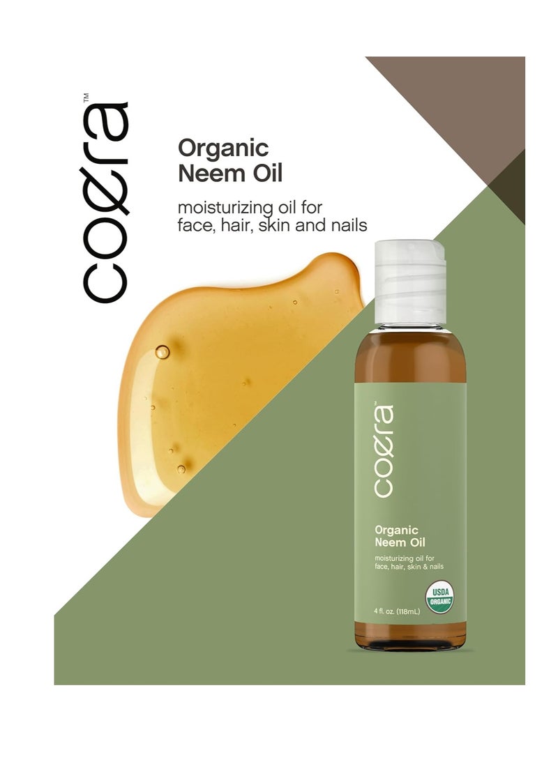 Coera Neem Oil | 4 fl oz | Certified Organic | Moisturizing for Face, Hair, Skin, & Nails | Free of Parabens, SLS, & Fragrances