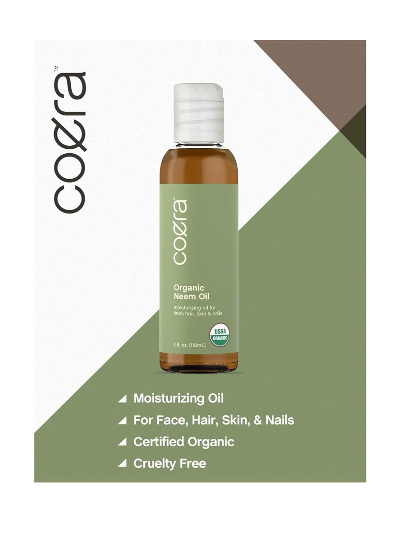 Coera Neem Oil | 4 fl oz | Certified Organic | Moisturizing for Face, Hair, Skin, & Nails | Free of Parabens, SLS, & Fragrances