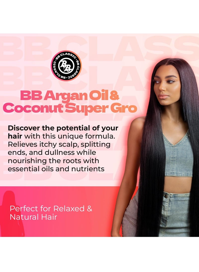 Bronner Bros Argan Oil & Coconut Super Gro - Hair Gel for Dry Itchy Scalp Treatment, Moisturizer, Reduces Dryness & Split-Ends - Made with Vitamin A, E, D, Sage, Argan Oil & Coconut Oil - 6 oz