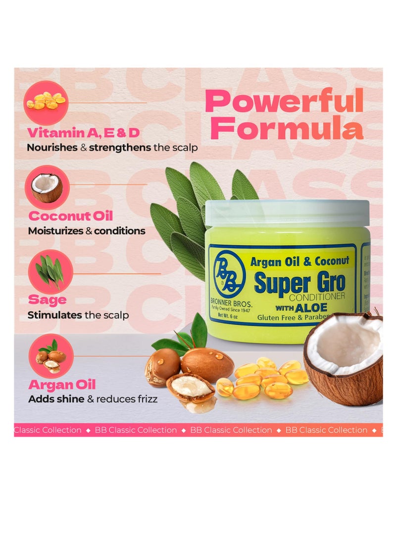 Bronner Bros Argan Oil & Coconut Super Gro - Hair Gel for Dry Itchy Scalp Treatment, Moisturizer, Reduces Dryness & Split-Ends - Made with Vitamin A, E, D, Sage, Argan Oil & Coconut Oil - 6 oz