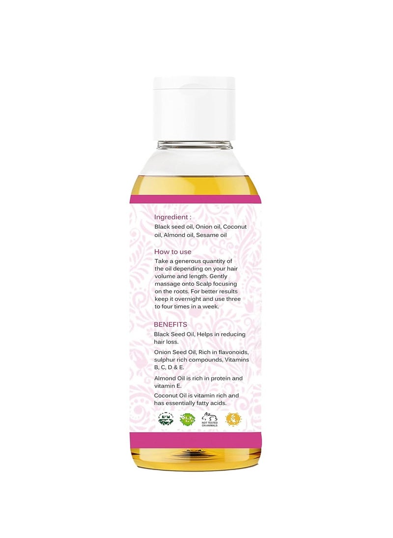 Hair Oil with Red Onion, Black Seed, Coconut, Almond, and Sesame - 100 Ml 3.38 fl oz - Natural Ingredients, Healthy Scalp, Shine, and Growth Support