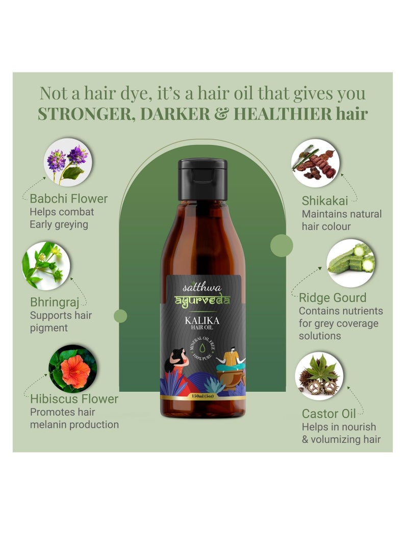 Satthwa Kalika Hair Oil - Make Your Hair Naturally Darker Helps Fight Greying of Hair Naturally Suitable for All Types Hair Men and Women- 150ml Each (5oz Each)