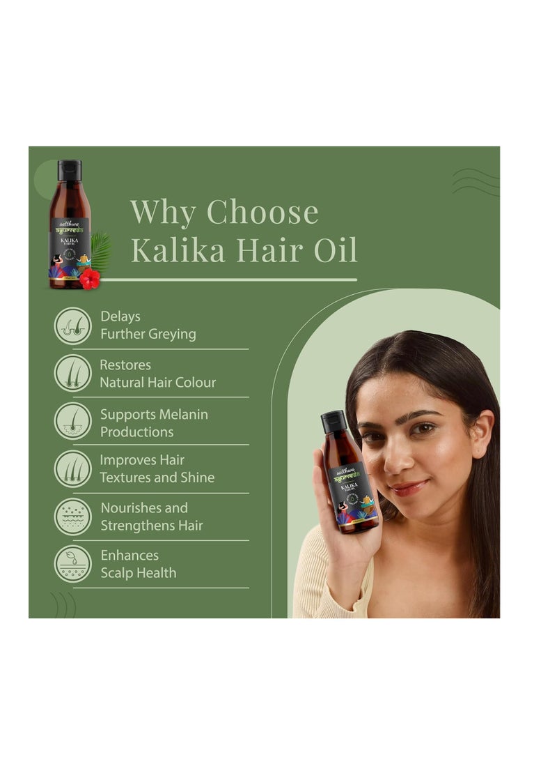 Satthwa Kalika Hair Oil - Make Your Hair Naturally Darker Helps Fight Greying of Hair Naturally Suitable for All Types Hair Men and Women- 150ml Each (5oz Each)
