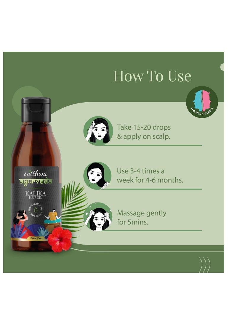 Satthwa Kalika Hair Oil - Make Your Hair Naturally Darker Helps Fight Greying of Hair Naturally Suitable for All Types Hair Men and Women- 150ml Each (5oz Each)