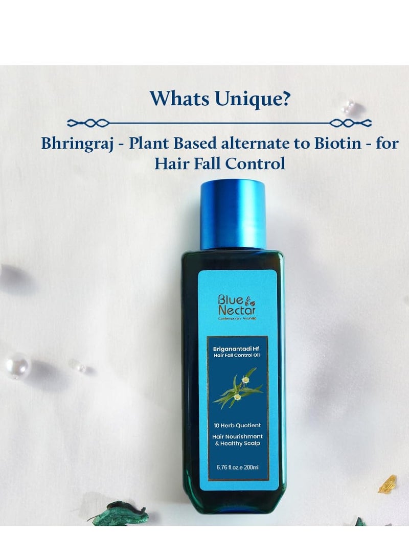 Blue Nectar Briganantadi Hair Fall control & Healthy Scalp Oil | Non Sticky Perfect Hair Fall Oil for Women & Men Hair growth (9 Herbs, 6.7Fl Oz)