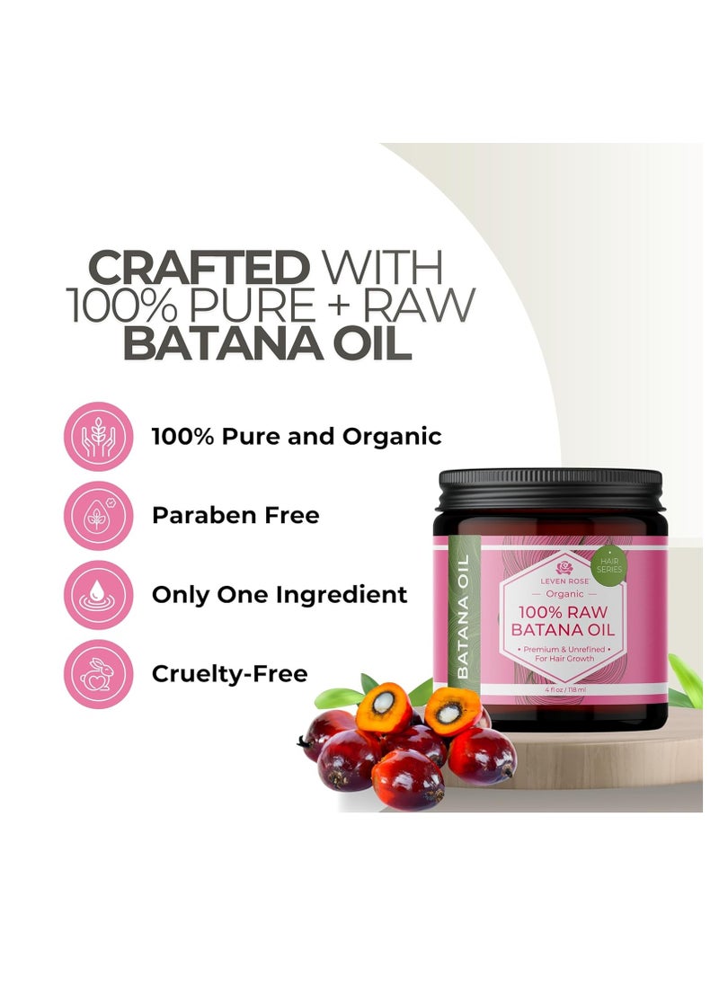 Leven Rose 100% Raw Batana Oil For Hair Growth - 4oz Unrefined, Organic, Pure Batana Oil, Dr. Sebi Approved – Strengthen + Repair Damaged Hair