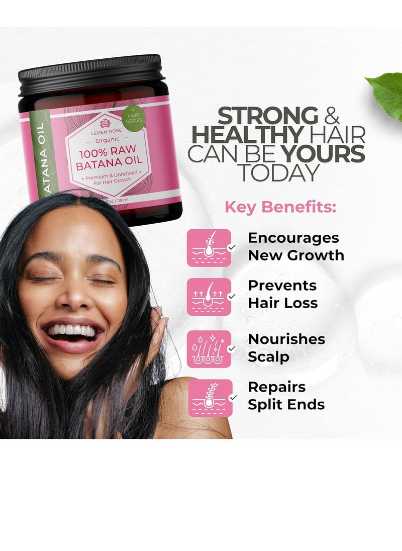 Leven Rose 100% Raw Batana Oil For Hair Growth - 4oz Unrefined, Organic, Pure Batana Oil, Dr. Sebi Approved – Strengthen + Repair Damaged Hair