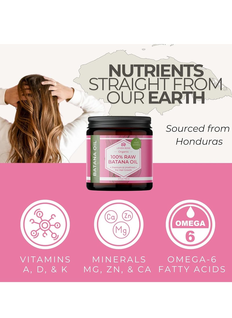 Leven Rose 100% Raw Batana Oil For Hair Growth - 4oz Unrefined, Organic, Pure Batana Oil, Dr. Sebi Approved – Strengthen + Repair Damaged Hair