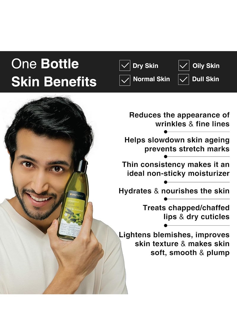 Soulflower Olive Hair Oil, Hair Growth, Skin, Face Massage, Nourishment & Moisturization, Fine Lines & Wrinkles, Strengthen Hair Roots, 100% Pure, Natural & Cold-Pressed, Olive Fruit, Vitamin E, 225ml