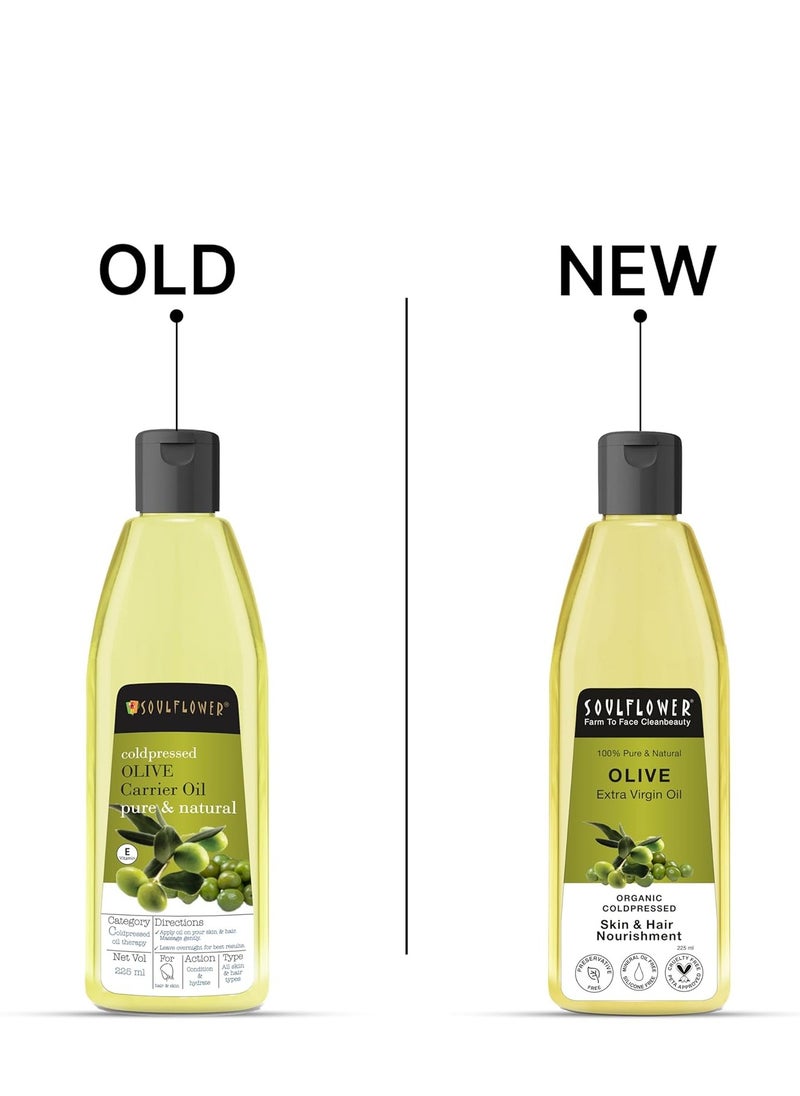 Soulflower Olive Hair Oil, Hair Growth, Skin, Face Massage, Nourishment & Moisturization, Fine Lines & Wrinkles, Strengthen Hair Roots, 100% Pure, Natural & Cold-Pressed, Olive Fruit, Vitamin E, 225ml