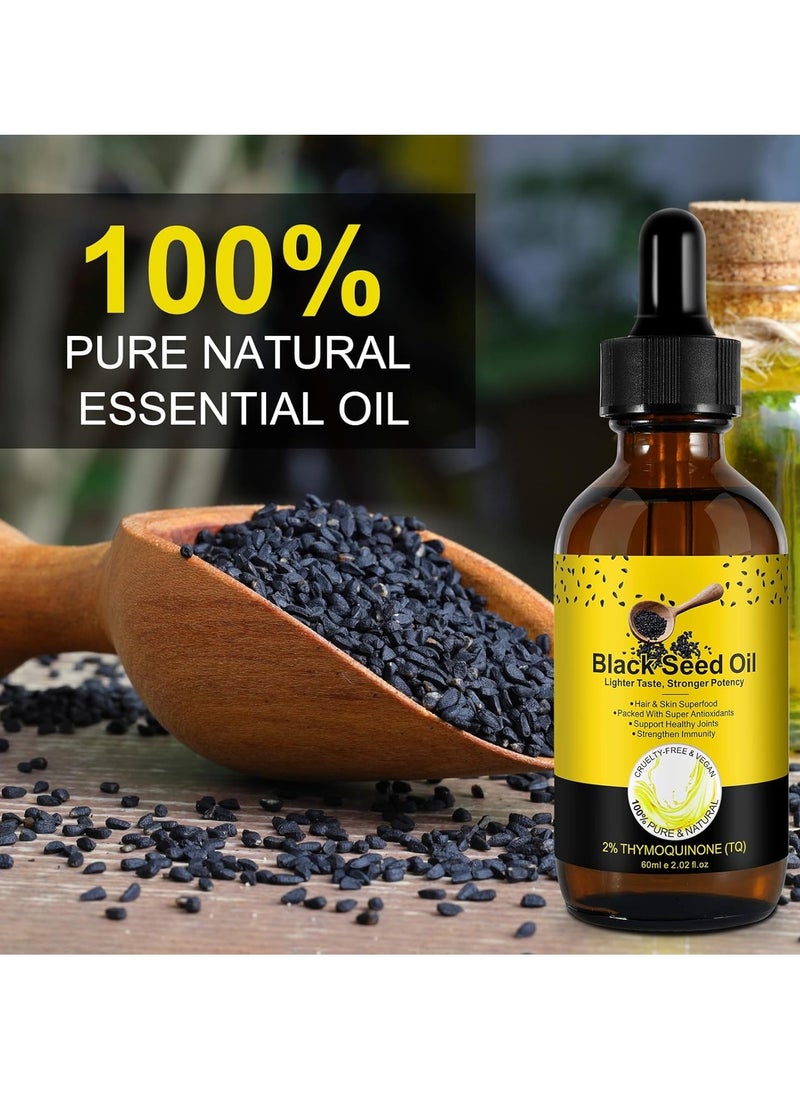 Organic Black Seed Oil, 100% Pure Cold Pressed Black Seed Oil for Hair Growth, Black Seed Oil for Healthy Joints, Face, Body, Lips, Shampoo & Condition& Skin, Hair Growth Oil (2pcs)